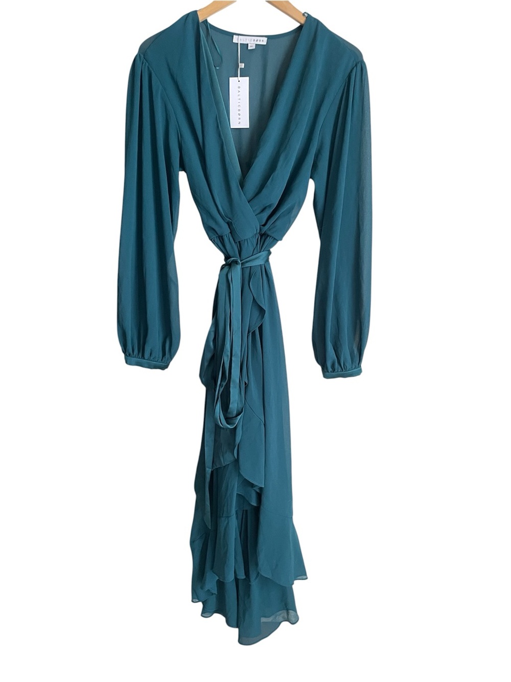 Baltic Born Evangeline Long Sleeve High Low Chiffon Dress Teal - Picture 2 of 13
